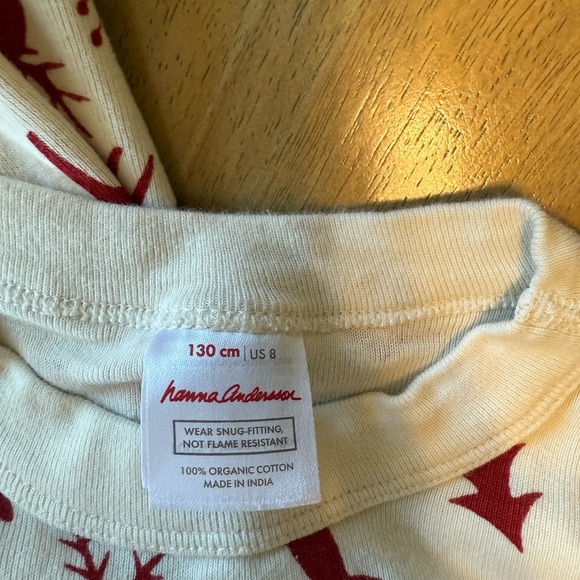 HANNA ANDERSSON 130 8 Reindeer Red Cream Long John Pajama Holiday Christmas New - Picture 2 of 3